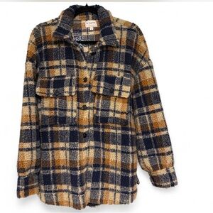 By Together Navy and Tan Plaid Sherpa Shacket